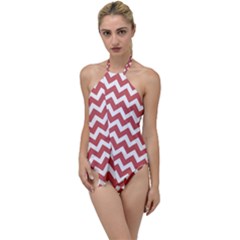 Coral Chevron Pattern Gifts Go With The Flow One Piece Swimsuit by GardenOfOphir