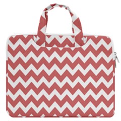 Coral Chevron Pattern Gifts Macbook Pro 16  Double Pocket Laptop Bag  by GardenOfOphir