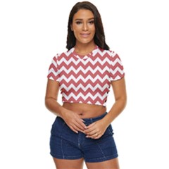 Coral Chevron Pattern Gifts Side Button Cropped Tee by GardenOfOphir