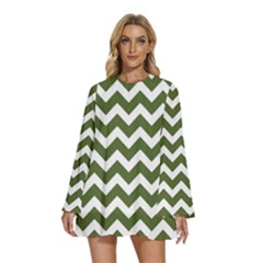 Chevron Pattern Gifts Round Neck Long Sleeve Bohemian Style Chiffon Mini Dress