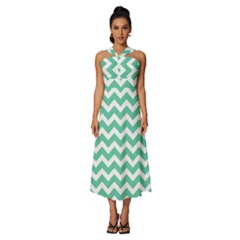 Chevron Pattern Giftt Sleeveless Cross Front Cocktail Midi Chiffon Dress by GardenOfOphir