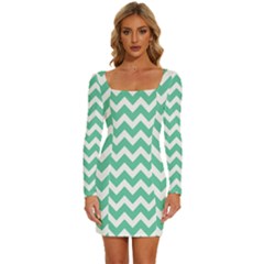 Chevron Pattern Giftt Long Sleeve Square Neck Bodycon Velvet Dress by GardenOfOphir