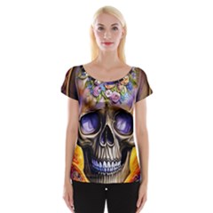 Skull With Flowers - Day Of The Dead Cap Sleeve Top by GardenOfOphir