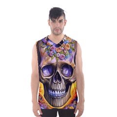 Skull With Flowers - Day Of The Dead Men s Basketball Tank Top by GardenOfOphir