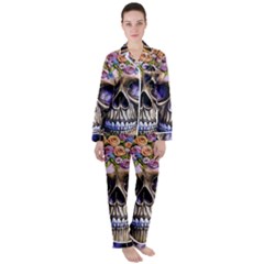 Skull With Flowers - Day Of The Dead Women s Long Sleeve Satin Pajamas Set	 by GardenOfOphir