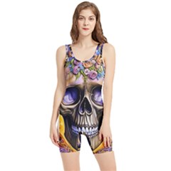 Skull With Flowers - Day Of The Dead Women s Wrestling Singlet by GardenOfOphir