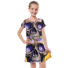 Skull With Flowers - Day Of The Dead Kids  Cross Web Dress by GardenOfOphir