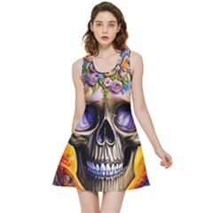 Skull With Flowers - Day Of The Dead Inside Out Reversible Sleeveless Dress by GardenOfOphir