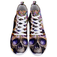 Skull With Flowers - Day Of The Dead Men s Lightweight High Top Sneakers by GardenOfOphir