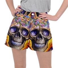 Skull With Flowers - Day Of The Dead Women s Ripstop Shorts by GardenOfOphir