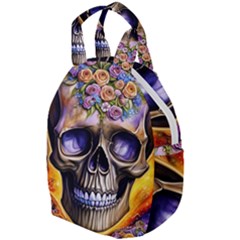 Skull With Flowers - Day Of The Dead Travel Backpacks by GardenOfOphir