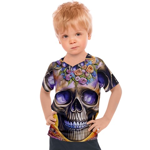 Skull With Flowers - Day Of The Dead Kids  Sports Tee by GardenOfOphir