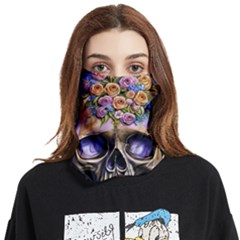 Skull With Flowers - Day Of The Dead Face Covering Bandana (two Sides) by GardenOfOphir