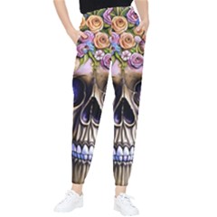 Skull With Flowers - Day Of The Dead Women s Tapered Pants by GardenOfOphir