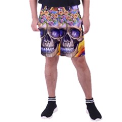 Skull With Flowers - Day Of The Dead Men s Pocket Shorts by GardenOfOphir