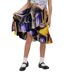 Skull With Flowers - Day Of The Dead Kids  Ruffle Flared Wrap Midi Skirt