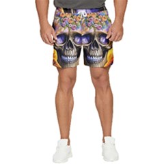 Skull With Flowers - Day Of The Dead Men s Runner Shorts by GardenOfOphir