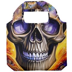 Skull With Flowers - Day Of The Dead Foldable Grocery Recycle Bag by GardenOfOphir