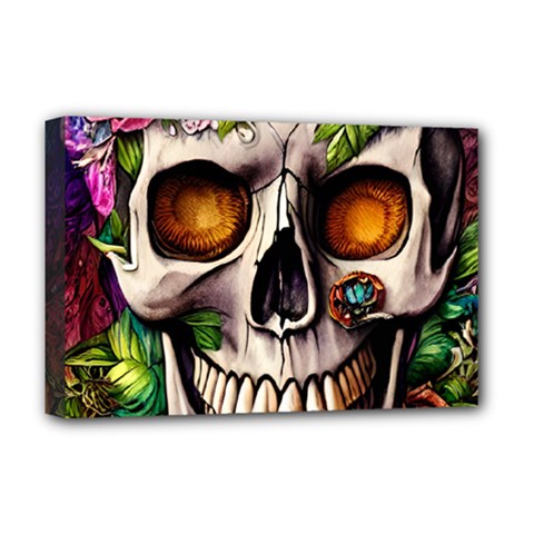 Gothic Skull With Flowers - Cute And Creepy Deluxe Canvas 18  X 12  (stretched) by GardenOfOphir