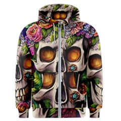 Gothic Skull With Flowers - Cute And Creepy Men s Zipper Hoodie