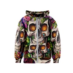 Gothic Skull With Flowers - Cute And Creepy Kids  Zipper Hoodie