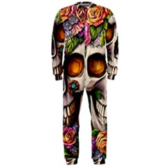 Gothic Skull With Flowers - Cute And Creepy Onepiece Jumpsuit (men) by GardenOfOphir