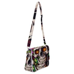 Gothic Skull With Flowers - Cute And Creepy Shoulder Bag With Back Zipper by GardenOfOphir