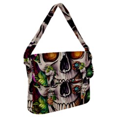 Gothic Skull With Flowers - Cute And Creepy Buckle Messenger Bag by GardenOfOphir