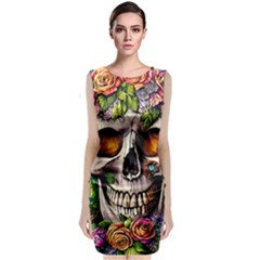 Gothic Skull With Flowers - Cute And Creepy Classic Sleeveless Midi Dress by GardenOfOphir