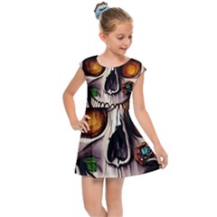 Gothic Skull With Flowers - Cute And Creepy Kids  Cap Sleeve Dress by GardenOfOphir