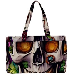 Gothic Skull With Flowers - Cute And Creepy Canvas Work Bag