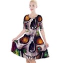 Gothic Skull With Flowers - Cute And Creepy Quarter Sleeve A-Line Dress View1