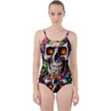 Gothic Skull With Flowers - Cute And Creepy Cut Out Top Tankini Set View1