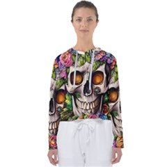 Gothic Skull With Flowers - Cute And Creepy Women s Slouchy Sweat