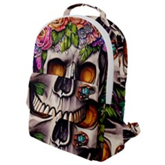 Gothic Skull With Flowers - Cute And Creepy Flap Pocket Backpack (small) by GardenOfOphir