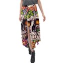 Gothic Skull With Flowers - Cute And Creepy Velour Split Maxi Skirt View1