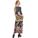 Gothic Skull With Flowers - Cute And Creepy Velour Split Maxi Skirt View2