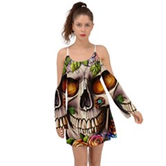 Gothic Skull With Flowers - Cute And Creepy Boho Dress by GardenOfOphir