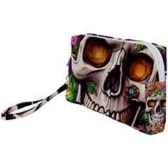 Gothic Skull With Flowers - Cute And Creepy Wristlet Pouch Bag (small) by GardenOfOphir