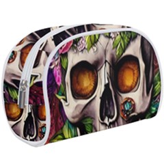 Gothic Skull With Flowers - Cute And Creepy Make Up Case (large) by GardenOfOphir