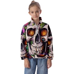 Gothic Skull With Flowers - Cute And Creepy Kids  Half Zip Hoodie