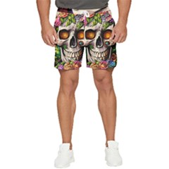 Gothic Skull With Flowers - Cute And Creepy Men s Runner Shorts by GardenOfOphir