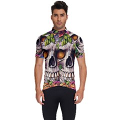 Gothic Skull With Flowers - Cute And Creepy Men s Short Sleeve Cycling Jersey by GardenOfOphir