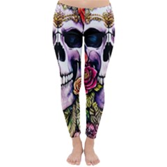 Sugar Skull With Flowers - Day Of The Dead Classic Winter Leggings