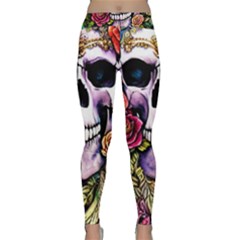 Sugar Skull With Flowers - Day Of The Dead Classic Yoga Leggings by GardenOfOphir