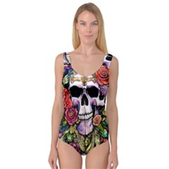 Sugar Skull With Flowers - Day Of The Dead Princess Tank Leotard  by GardenOfOphir