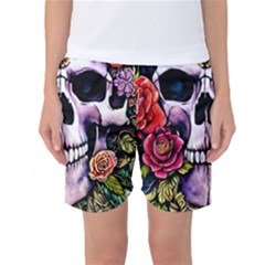 Sugar Skull With Flowers - Day Of The Dead Women s Basketball Shorts by GardenOfOphir