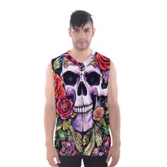 Sugar Skull With Flowers - Day Of The Dead Men s Basketball Tank Top by GardenOfOphir