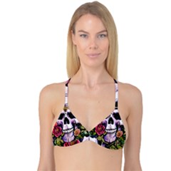 Sugar Skull With Flowers - Day Of The Dead Reversible Tri Bikini Top by GardenOfOphir