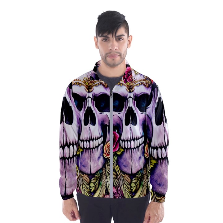 Sugar Skull With Flowers - Day Of The Dead Men s Windbreaker